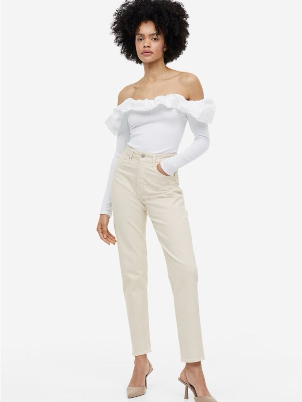 H&M Straight-Leg Jeans in Light Cream